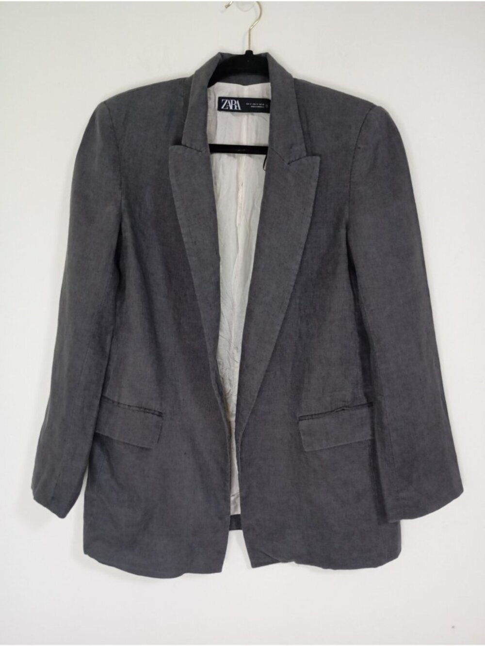 Zara Gray 100% Linen Blazer Jacket Small Womens Single-Breasted Tailored Fit